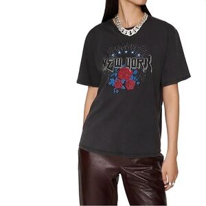 Rebecca Minkoff Carly BF T Graphic Tee New Yorker dark black stone washed NWT M